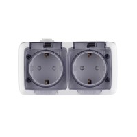 Розетка HEGEL Alfa двойная РА16-252 открытая установка белая с заземлением IP44 со шторками