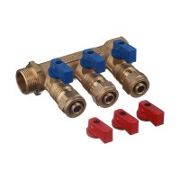Коллектор 3/4 ВР(г) х 3 выхода 16 обж(ц) х 3/4 НР(ш) с шаровыми кранами