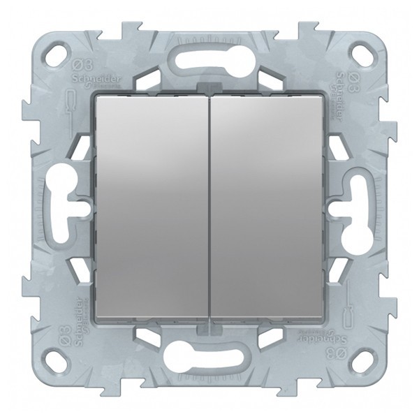 Переключатель Schneider Electric Unica NEW NU521530 двухклавишный перекрестный скрытая установка алюминий
