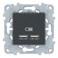 Розетка USB Schneider Electric Unica NEW NU541854 скрытая установка антрацит два модуля для зарядки 2100 мА
