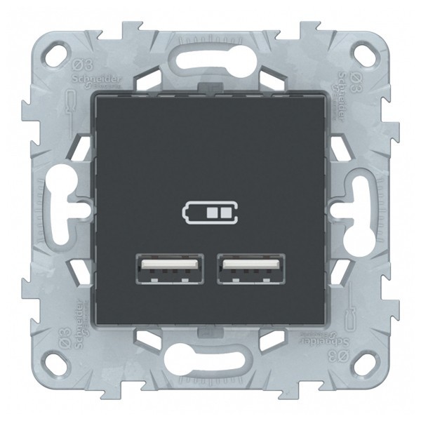 Розетка USB Schneider Electric Unica NEW NU541854 скрытая установка антрацит два модуля для зарядки 2100 мА