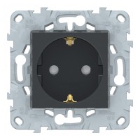 Розетка Schneider Electric Unica NEW NU503754 скрытая установка антрацит с заземлением со шторками винтовой зажим