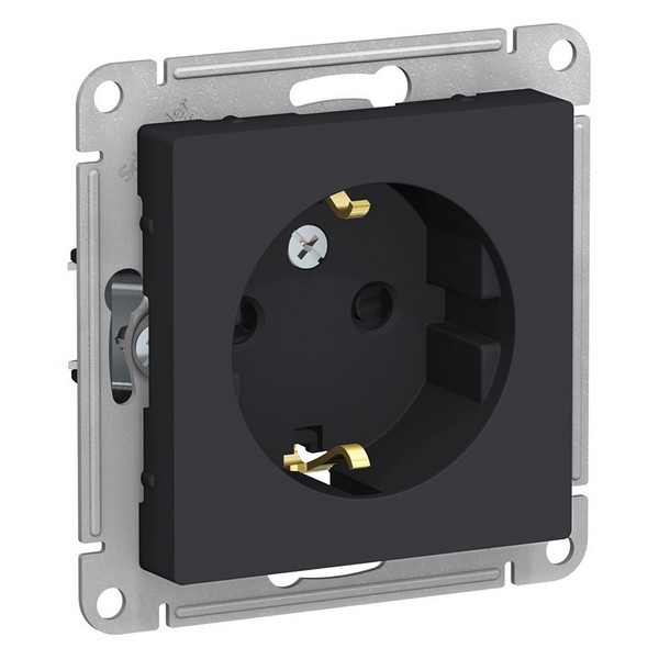 Розетка Schneider Electric Atlas Design ATN001045 скрытая установка карбон с заземлением со шторками