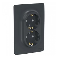 Розетка с рамкой Schneider Electric Unica NEW NU206754 двойная скрытая установка антрацит с заземлением со шторками винтовой зажим