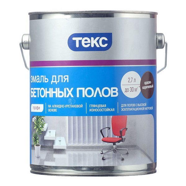 Эмаль Текс Профи для бетонных полов красно-коричневая глянцевая 2,7 л