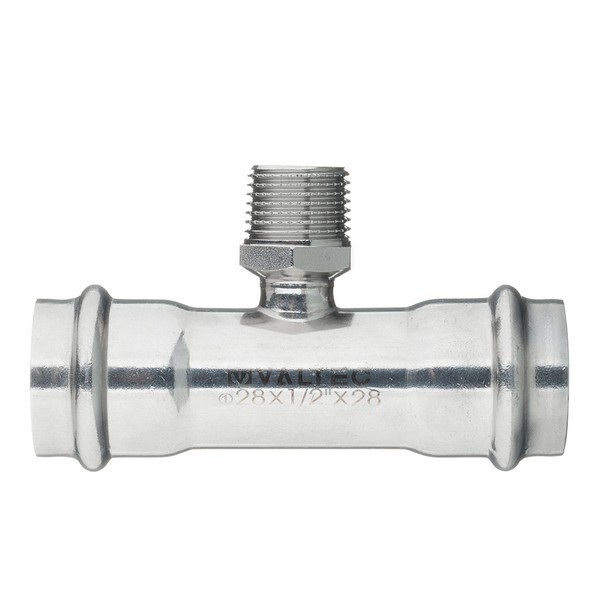 Тройник VALTEC (VTi.933.I.280428) 28 мм х 1/2 НР(ш) х 28 мм нержавеющая сталь