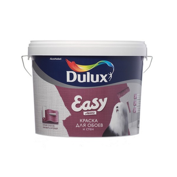 Краска водно-дисперсионная Dulux Easy для обоев и стен моющаяся белая основа BW 10 л