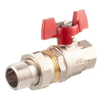 Кран шаровой латунный Oventrop Optibal (1075806) 3/4 ВР(г) х 3/4 НР(ш) бабочка с полусгоном прямой