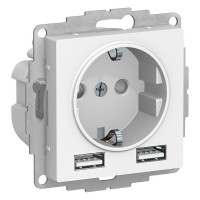 Розетка Schneider Electric Atlas Design ATN000130 скрытая установка белая с заземлением два модуля USB