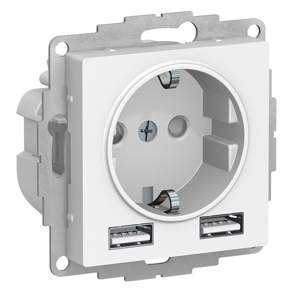Розетка Schneider Electric Atlas Design ATN000130 скрытая установка белая с заземлением два модуля USB