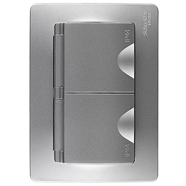 Розетка с рамкой Schneider Electric Blanca BLNRS441123 двойная скрытая установка алюминий с заземлением IP44 со шторками с крышкой влагозащищенная