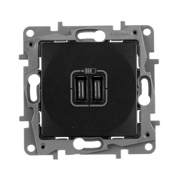 Розетка USB Legrand Etika 672635 скрытая установка антрацит два модуля USB
