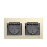 Розетка с рамкой Schneider Electric Glossa GSL000247 двойная скрытая установка бежевая с заземлением IP44 со шторками