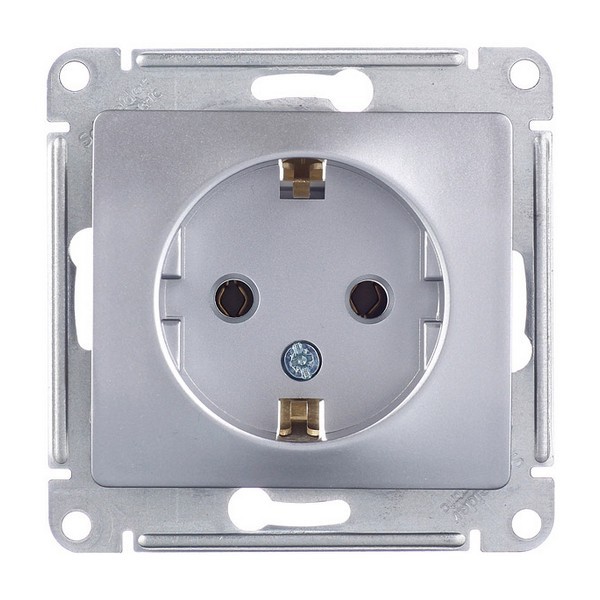 Розетка Schneider Electric Glossa GSL000343 скрытая установка алюминий с заземлением