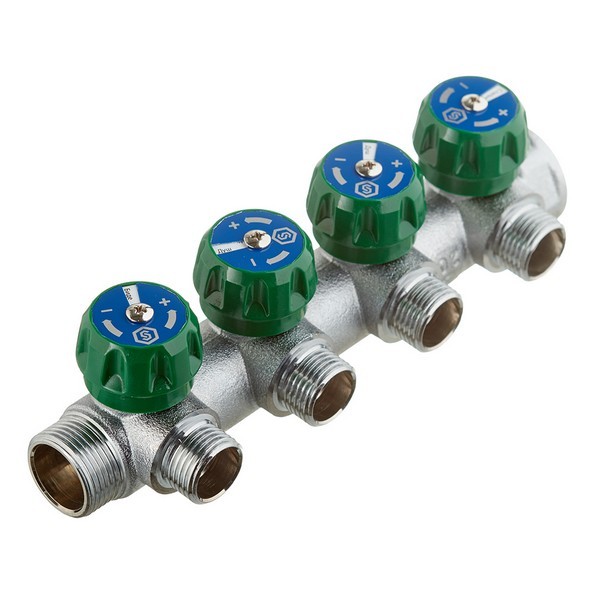 Коллектор Stout (SMB-6850-341204) 3/4 ВР(г) х 4 выхода 1/2 НР(ш) х 3/4 НР(ш) регулирующий