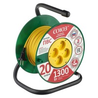 Удлинитель силовой на катушке Союз (481S-3102) без заземления 20 м 6 А 220-250 В 1,3 кВт 4 розетки ПВС (ТУ) 2х0,75 мм2 IP20