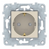 Розетка Schneider Electric Unica NEW NU503744 скрытая установка бежевая с заземлением со шторками винтовой зажим