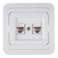 Розетка компьютерная с рамкой Makel Mimoza 12036 скрытая установка белая два модуля RJ45 cat 5e