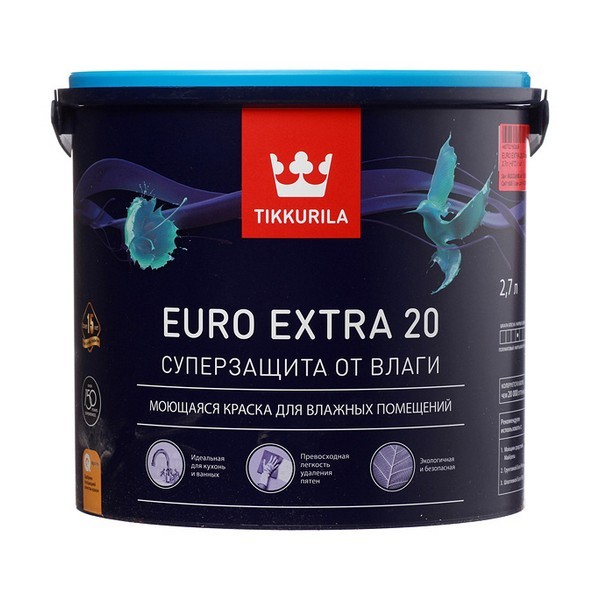 Краска водно-дисперсионная Tikkurila Euro Extra 20 моющаяся основа C 2,7 л