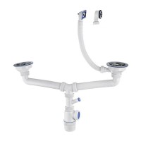 Сифон для двойной мойки VIRPLAST by WIRQUIN 30987088 3 1/2"х40 с нержавеющей чашкой D114 мм с отводом с переливом