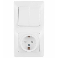 Блок выключателя с розеткой с рамкой Schneider Electric Glossa GSL000174 двухклавишный скрытая установка белый с заземлением со шторками