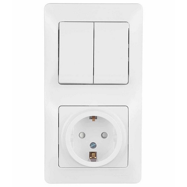 Блок выключателя с розеткой с рамкой Schneider Electric Glossa GSL000174 двухклавишный скрытая установка белый с заземлением со шторками
