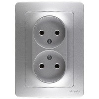 Розетка с рамкой Schneider Electric Blanca BLNRS000023 двойная скрытая установка алюминий без заземления