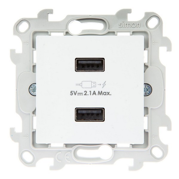 Розетка Simon 24 Harmonie 2411096-030 скрытая установка белая без заземления два модуля USB