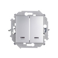 Выключатель Simon 15 1591392-033 двухклавишный скрытая установка алюминий с подсветкой