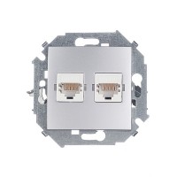 Розетка компьютерная Simon 15 1591593-033 скрытая установка алюминий два модуля RJ45 cat 5e