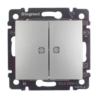 Выключатель Legrand Valena 694344 двухклавишный скрытая установка алюминий с подсветкой